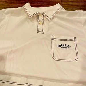 Supreme White Polo Shirt with Black stitching. Size Large